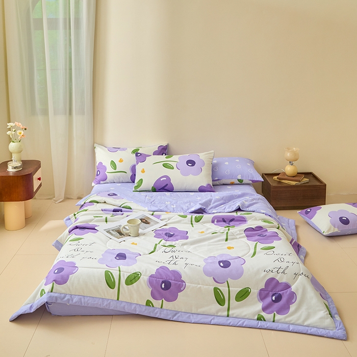 91家纺网 家纺一手货源 找家纺 宝士康家纺 2025新款10A抗菌全棉夏被四件套（床笠款） 幽梦紫曦