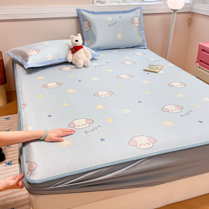 91家纺网 家纺一手货源 找家纺 慕尚家纺 2025新款数码印花床席床笠款冰藤席 床笠款-酷奇