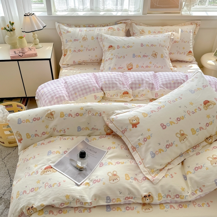 91家纺网 家纺一手货源 找家纺 红粉佳人家纺 2025新款12868纯棉系列全棉四件套 奶乎狗狗