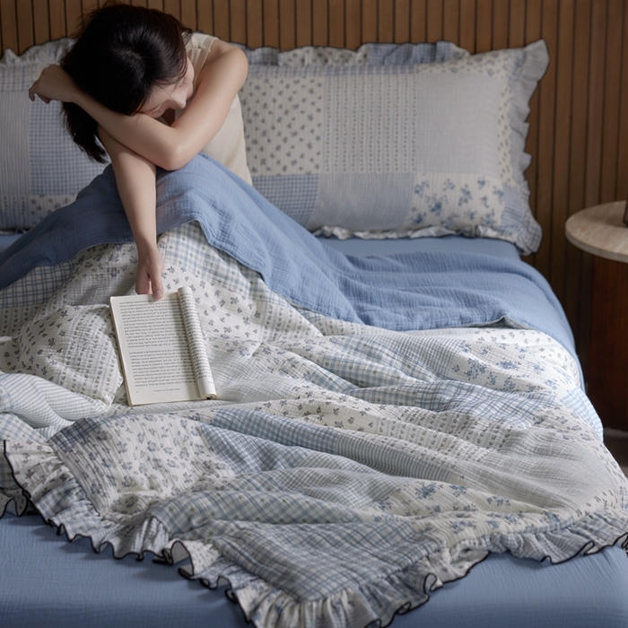 91家纺网 家纺一手货源 找家纺 （总）安莱生活 2025新款全棉精梳棉双层纱绉纱数码印花四件套