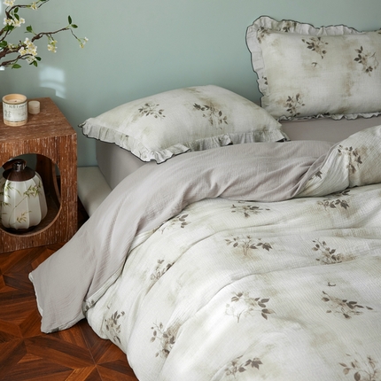 91家纺网 家纺一手货源 找家纺 （总）安莱生活 2025新款全棉精梳棉双层纱绉纱数码印花四件套