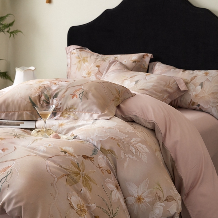 91家纺网 家纺一手货源 找家纺 金奇达家纺 2025新款竹玉清丝四件套-雅韵【标准号全网控价（折后券后）不低于元228元】 月下听风-卡其