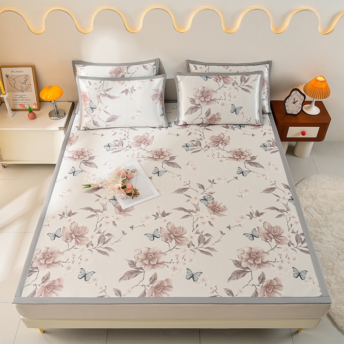 91家纺网 家纺一手货源 找家纺 简一 2025新款A类碳光印花数码冰丝凉席系列-床单款 蝴蝶花谷