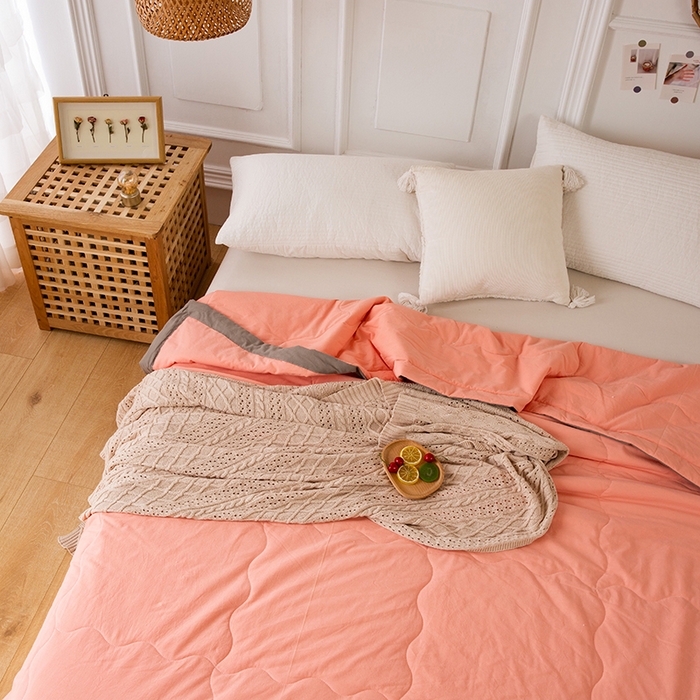 91家纺网 家纺一手货源 找家纺 天瑜 2024全棉夏被棉花芯纯色水洗棉夏凉被可水洗空调被 活力橙