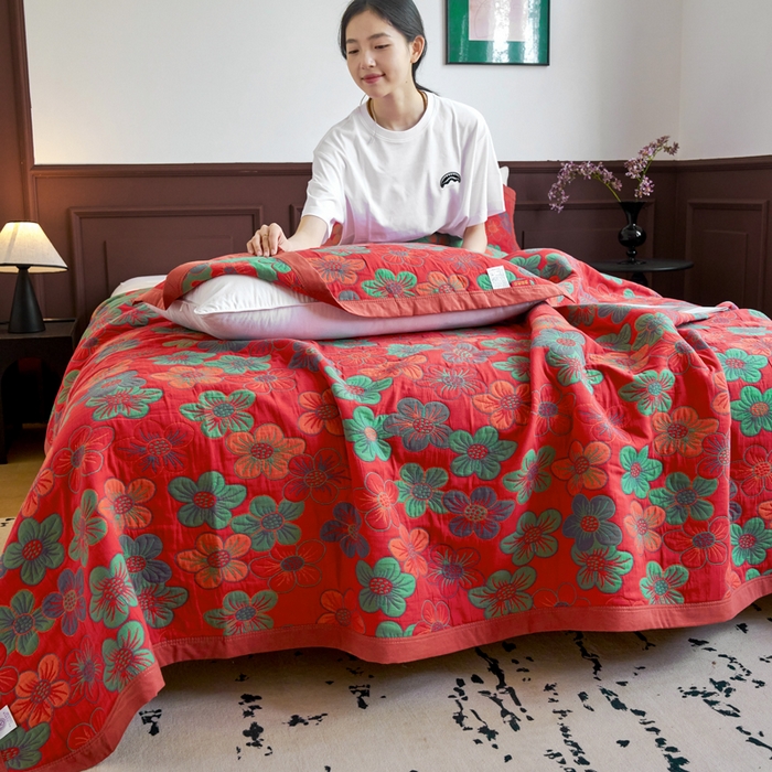 91家纺网 家纺一手货源 找家纺 棠薇 2024新款60S纯棉细纱毛巾被盖毯夏凉被空调被夏被 花海