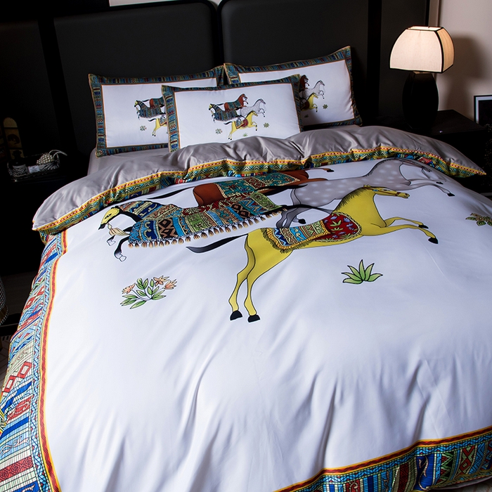 91家纺网 家纺一手货源 找家纺 爵仕家纺 2025新款轻奢潮牌水洗真丝四件套 陶瓷白