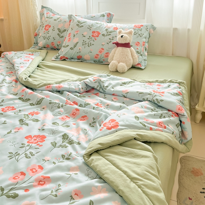 91家纺网 家纺一手货源 找家纺 宝士康家纺 2025新款水洗棉超声波压花夏被 被子被芯 花园秘密