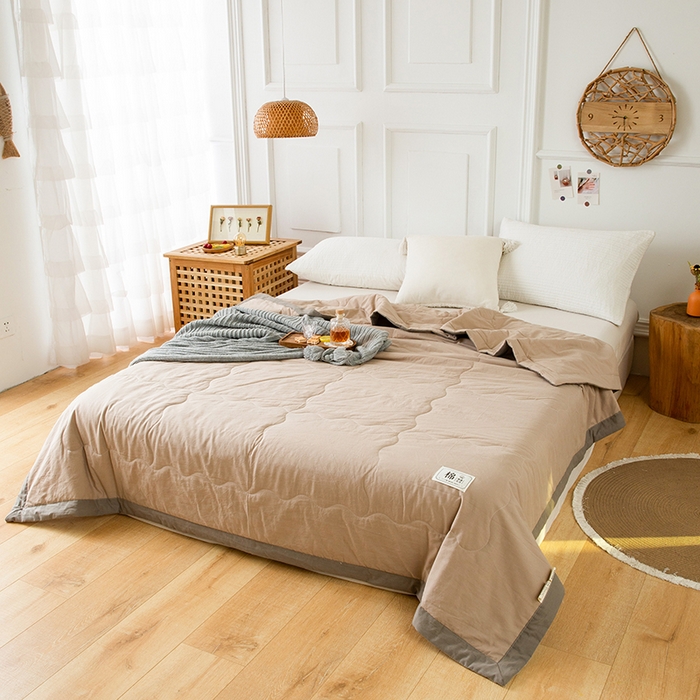 91家纺网 家纺一手货源 找家纺  天瑜 2024全棉夏被棉花芯纯色水洗棉夏凉被可水洗空调被 卡其