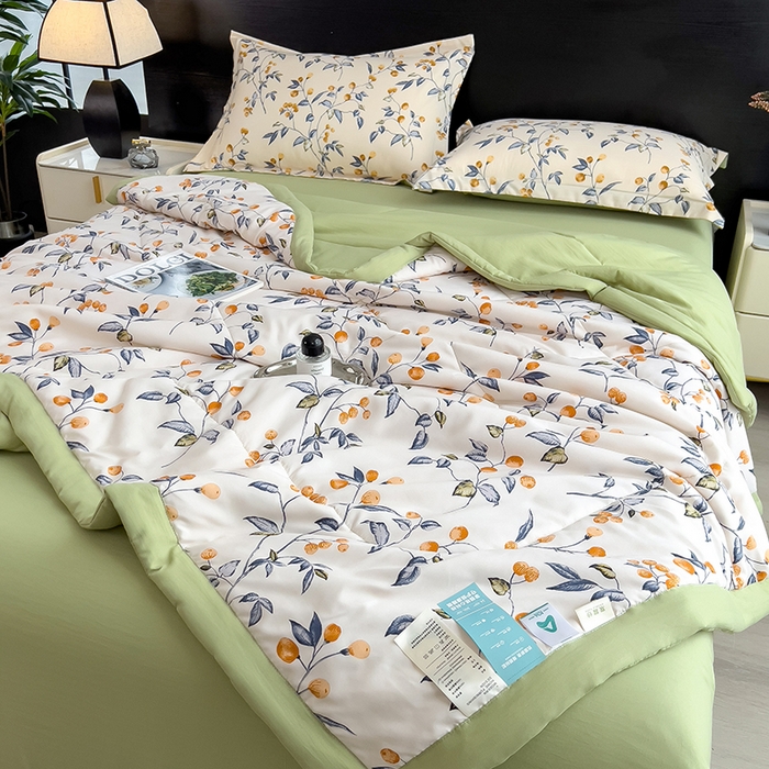 91家纺网 家纺一手货源 找家纺 宝士康家纺 2025新款10A抗菌双层纱印花夏被四件套 金桔