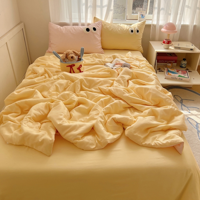 91家纺网 家纺一手货源 找家纺 慕尚家纺 2025新款大眼萌仔夏被 大眼萌 黄粉格