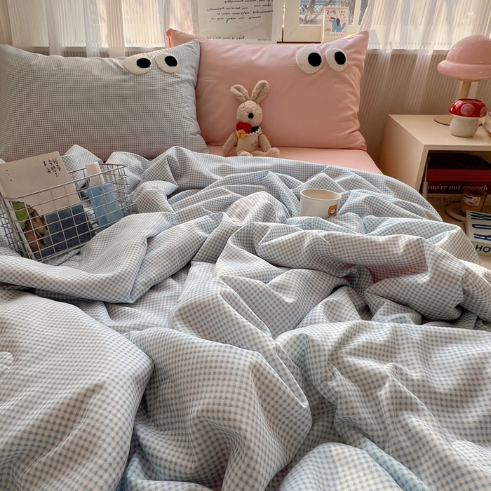 91家纺网 家纺一手货源 找家纺 慕尚家纺 2025新款大眼萌仔夏被 大眼萌 蓝格粉