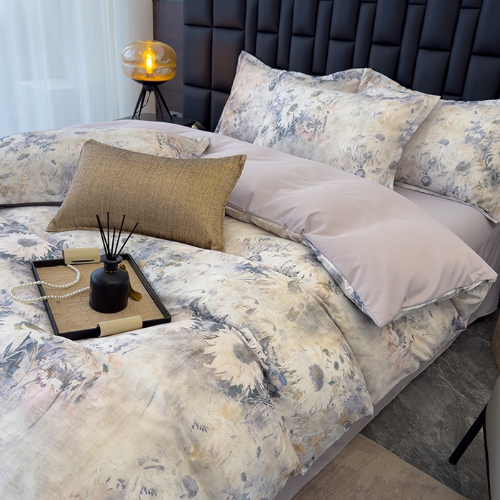 91家纺网 家纺一手货源 找家纺 竹合 2025新款数码印花轻奢凉感四件套莫奈