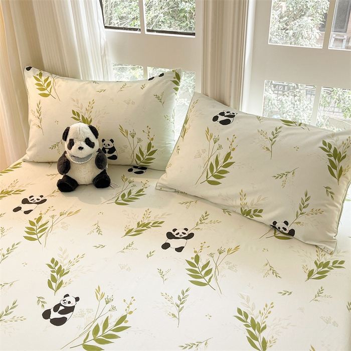 91家纺网 家纺一手货源 找家纺 宝士康家纺 2025新款10A抗菌全棉印花床笠 欢乐熊猫