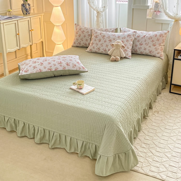 91家纺网 家纺一手货源 找家纺 2025新款针织双层纱夏被床盖四件套单夏被单床盖单品 蔷薇之恋