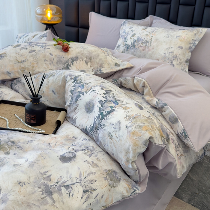 91家纺网 家纺一手货源 找家纺 竹合 2025新款数码印花轻奢凉感四件套莫奈