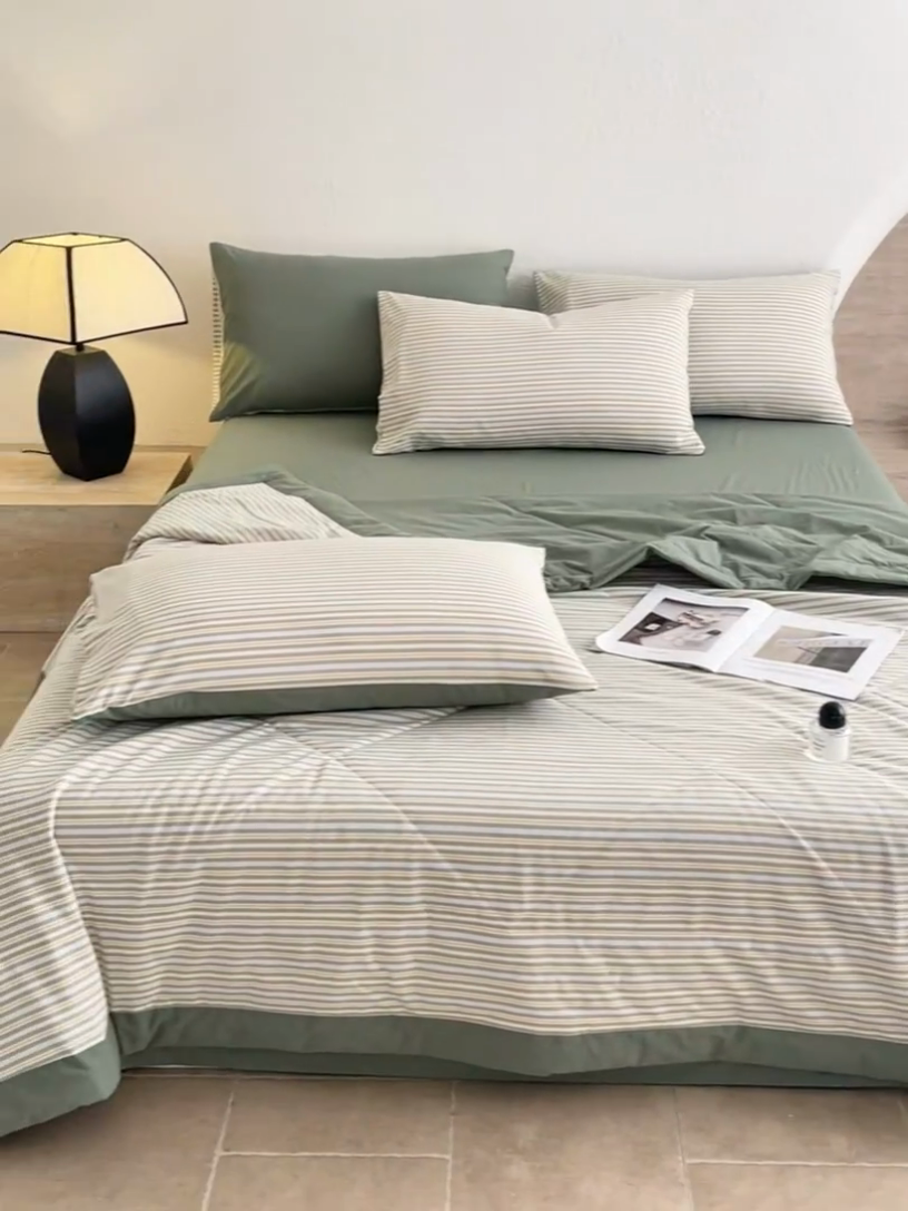 91家纺网 家纺一手货源 找家纺 宝士康家纺 2025新款10A抗菌无印风夏被 被子被芯 小绿条