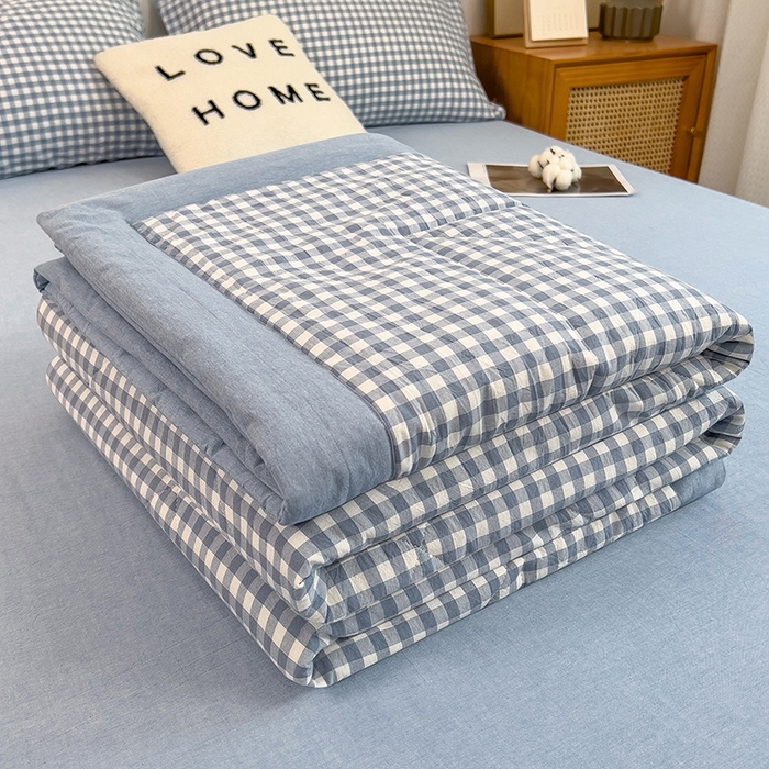 91家纺网 家纺一手货源 找家纺 宝士康家纺 2025新款10A抗菌无印风夏被 被子被芯 天蓝小格