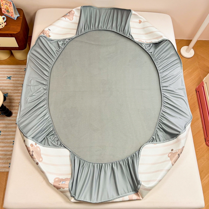 91家纺网 家纺一手货源 找家纺 慕尚家纺 2025新款数码印花床席床笠款冰藤席 床笠款-小熊物语