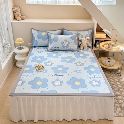 2025新款懒猫600D数码印花冰藤凉席 兔兔花开