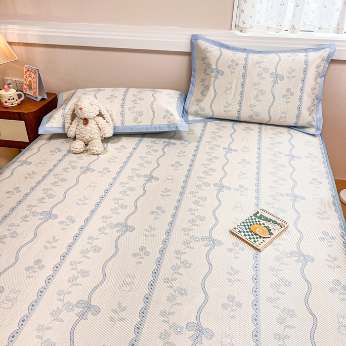 91家纺网 家纺一手货源 找家纺 慕尚家纺 2025新款数码印花床席床笠款冰藤席 床笠款-高冷兔