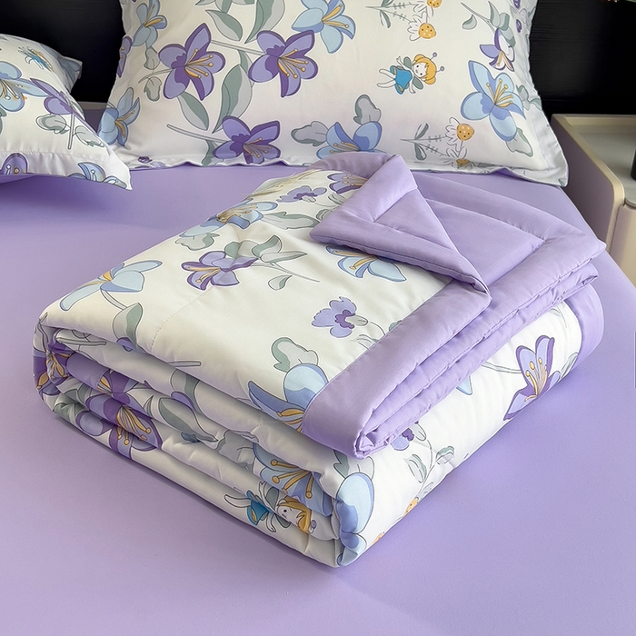 91家纺网 家纺一手货源 找家纺 宝士康家纺 2025新款10A抗菌双层纱印花夏被四件套 花仙子