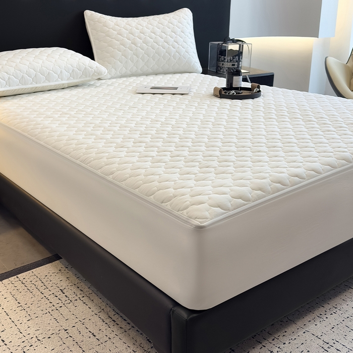 91家纺网 家纺一手货源 找家纺 叠派家纺 2025新款5A抗菌A类夹棉床笠经典款防水款系列 白色-梅花经典款