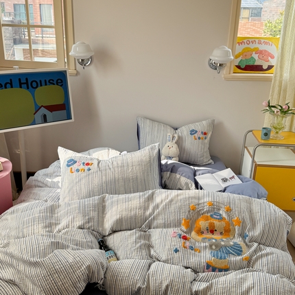 柚子 2025春夏新款全棉纯棉提花毛巾绣四件套 狮子王