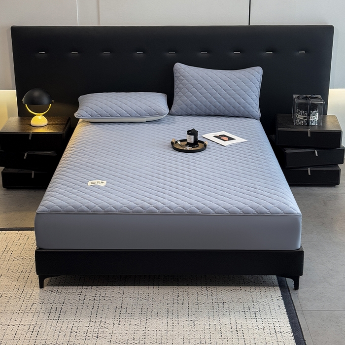 91家纺网 家纺一手货源 找家纺 叠派家纺 2025新款5A抗菌A类夹棉床笠经典款防水款系列 月光灰-小格子防水款