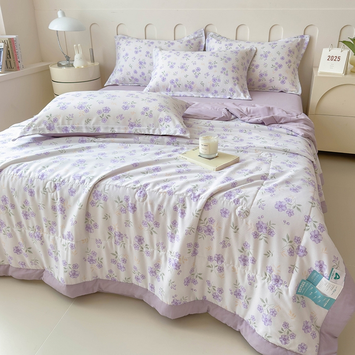 91家纺网 家纺一手货源 找家纺 宝士康家纺 2025新款10A抗菌针织夏被四件套 紫藤花开