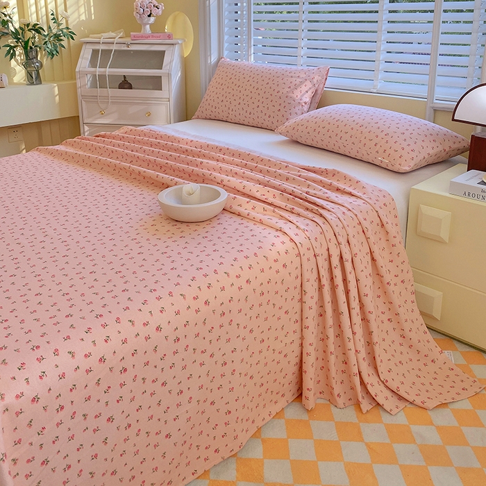 91家纺网 家纺一手货源 找家纺 爱彼家纺 2025新款古艺原棉老粗布床单凉席-系列一 玫瑰花园