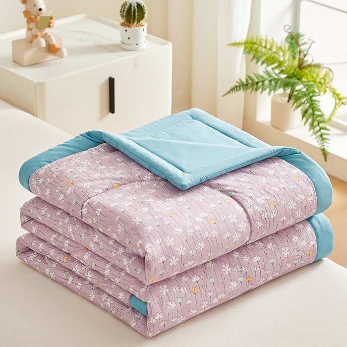 91家纺网 家纺一手货源 找家纺 海洋家纺 2025款水洗棉纯棉花夏凉被全棉花印花夏被空调被薄被子 漫生活紫