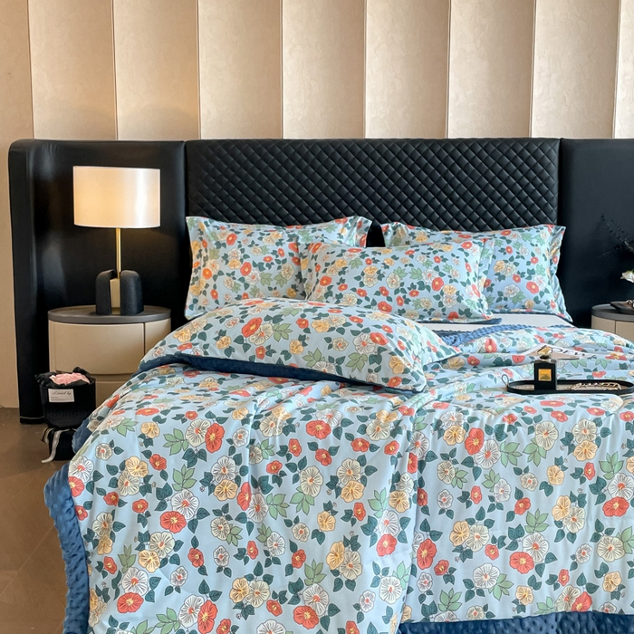 91家纺网 家纺一手货源 找家纺 宝士康家纺 2025新款10A抗菌双层纱豆豆绒夏被 青阳蓝