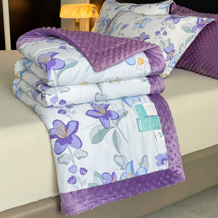 91家纺网 家纺一手货源 找家纺 宝士康家纺 2025新款10A抗菌双层纱豆豆绒夏被 花仙子