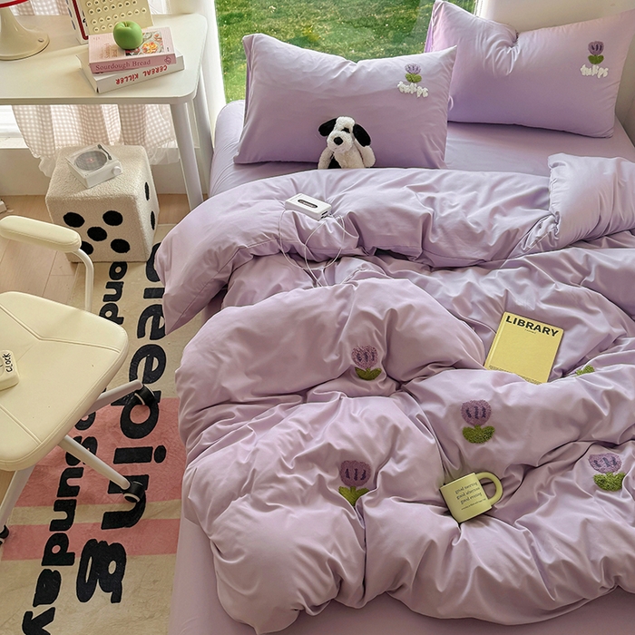 91家纺网 家纺一手货源 找家纺 耀达家居 2025新款A类水洗棉毛巾绣四件套 郁金香