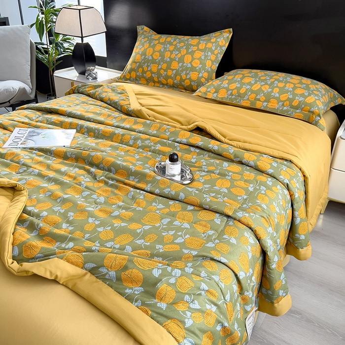 91家纺网 家纺一手货源 找家纺 宝士康家纺 2025新款10A抗菌双层纱印花夏被四件套 郁金香