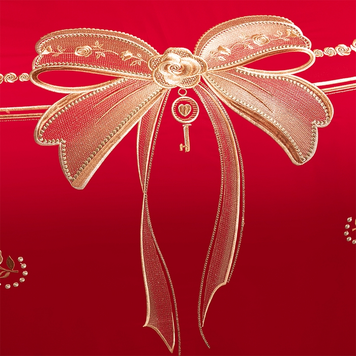 91家纺网 家纺一手货源 找家纺 博之洋婚庆 2025新款全棉长绒棉刺绣新中式婚庆系列多件套幸福快乐