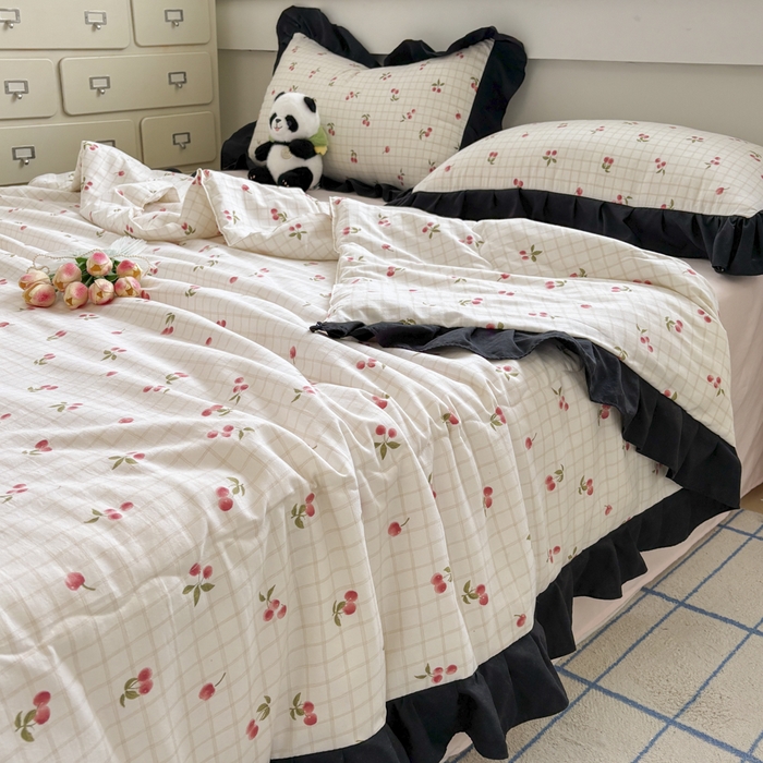 91家纺网 家纺一手货源 找家纺 （总）老K (原美阁） 2025新款法式黑边夏被四件套赫本风空调被四件套