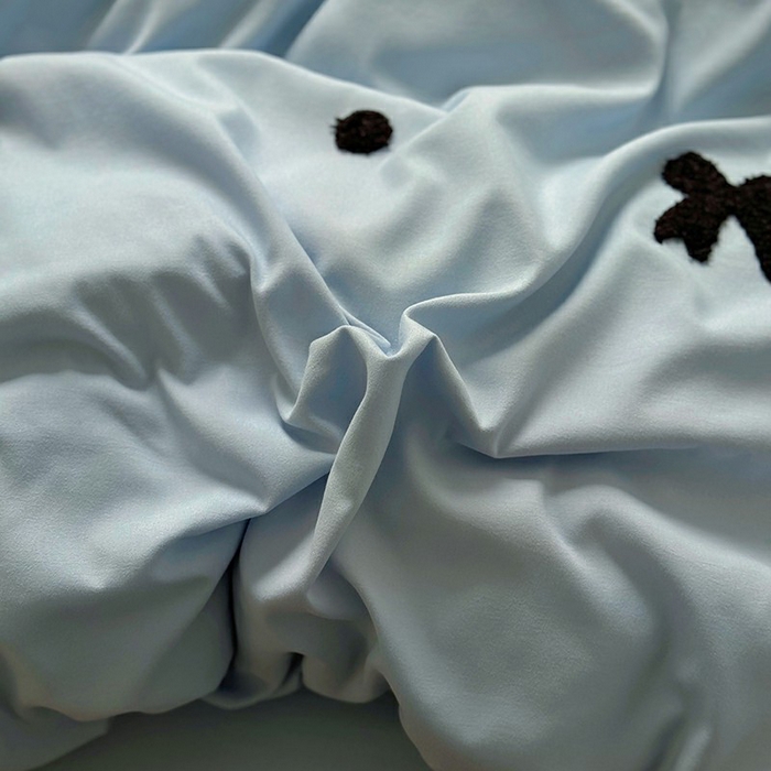 91家纺网 家纺一手货源 找家纺 耀达家居 2025新款A类水洗棉毛巾绣四件套 蝴蝶结-蓝