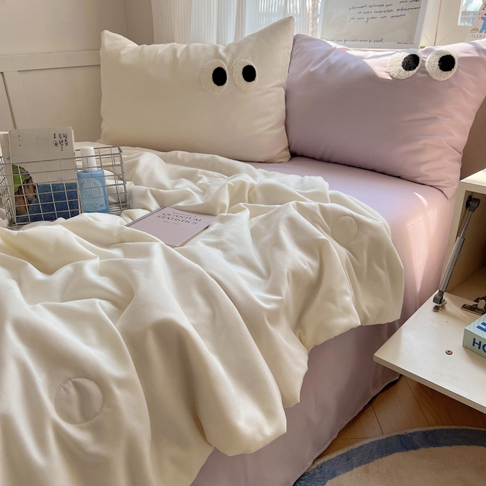 91家纺网 家纺一手货源 找家纺 慕尚家纺 2025新款大眼萌仔夏被 大眼萌 米白紫
