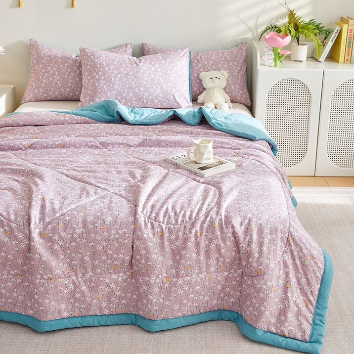 91家纺网 家纺一手货源 找家纺 海洋家纺 2025款水洗棉纯棉花夏凉被全棉花印花夏被空调被薄被子 漫生活紫