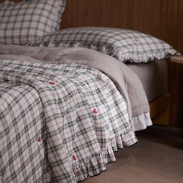 91家纺网 家纺一手货源 找家纺 安莱生活 2025新款全棉精梳棉双层纱绉纱数码印花夏凉被 海派甜心-灰  夏被