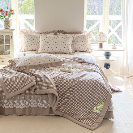 91家纺网 家纺一手货源 找家纺 （总）2025新款直播热款A类针织棉双层纱床盖款夏被四件套