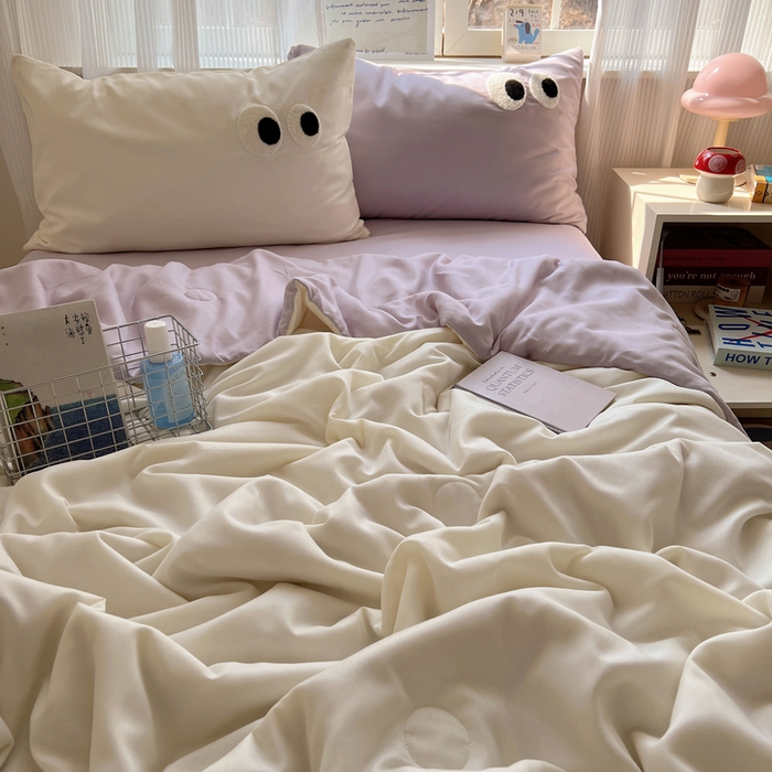 91家纺网 家纺一手货源 找家纺 慕尚家纺 2025新款大眼萌仔夏被 大眼萌 米白紫