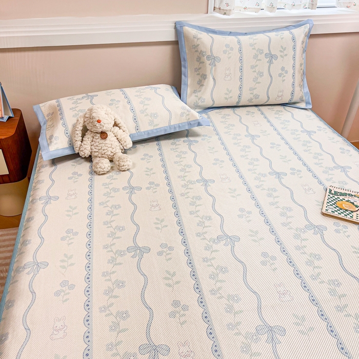 91家纺网 家纺一手货源 找家纺 慕尚家纺 2025新款数码印花床席床笠款冰藤席 床笠款-高冷兔