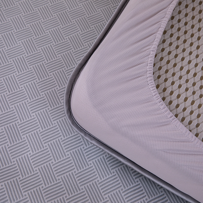 91家纺网 家纺一手货源 找家纺 凌云家纺  2025新款提花凉感冰丝席床笠款三明治凉席三件套 菱格-灰