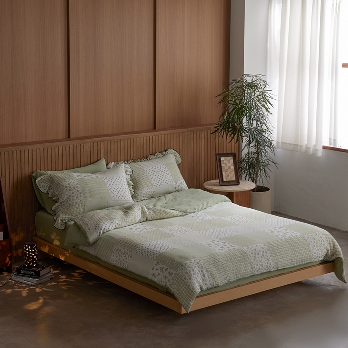 91家纺网 家纺一手货源 找家纺 安莱生活 2025新款全棉精梳棉双层纱绉纱数码印花四件套 百家布-绿