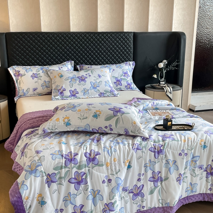 91家纺网 家纺一手货源 找家纺 宝士康家纺 2025新款10A抗菌双层纱豆豆绒夏被 花仙子