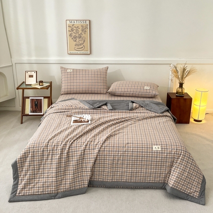 21度C 2025新款色织全棉夏被四件套 洋气咖