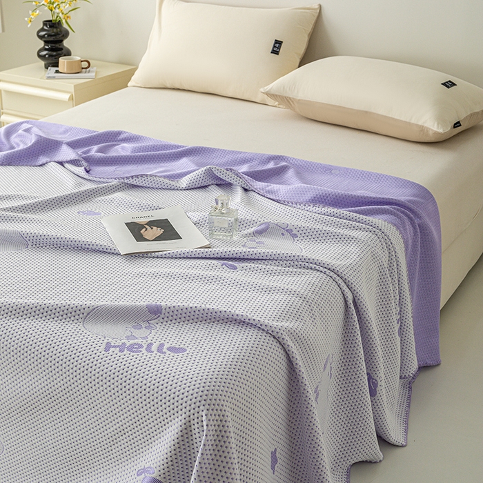 91家纺网 家纺一手货源 找家纺 梦尚舒 2025新款直播热款凉感针织提花盖毯子夏被贝壳边空调被 卡皮巴拉-紫