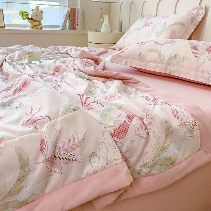 91家纺网 家纺一手货源 找家纺 宝士康家纺 2025新款10A抗菌针织夏被四件套 夜来香